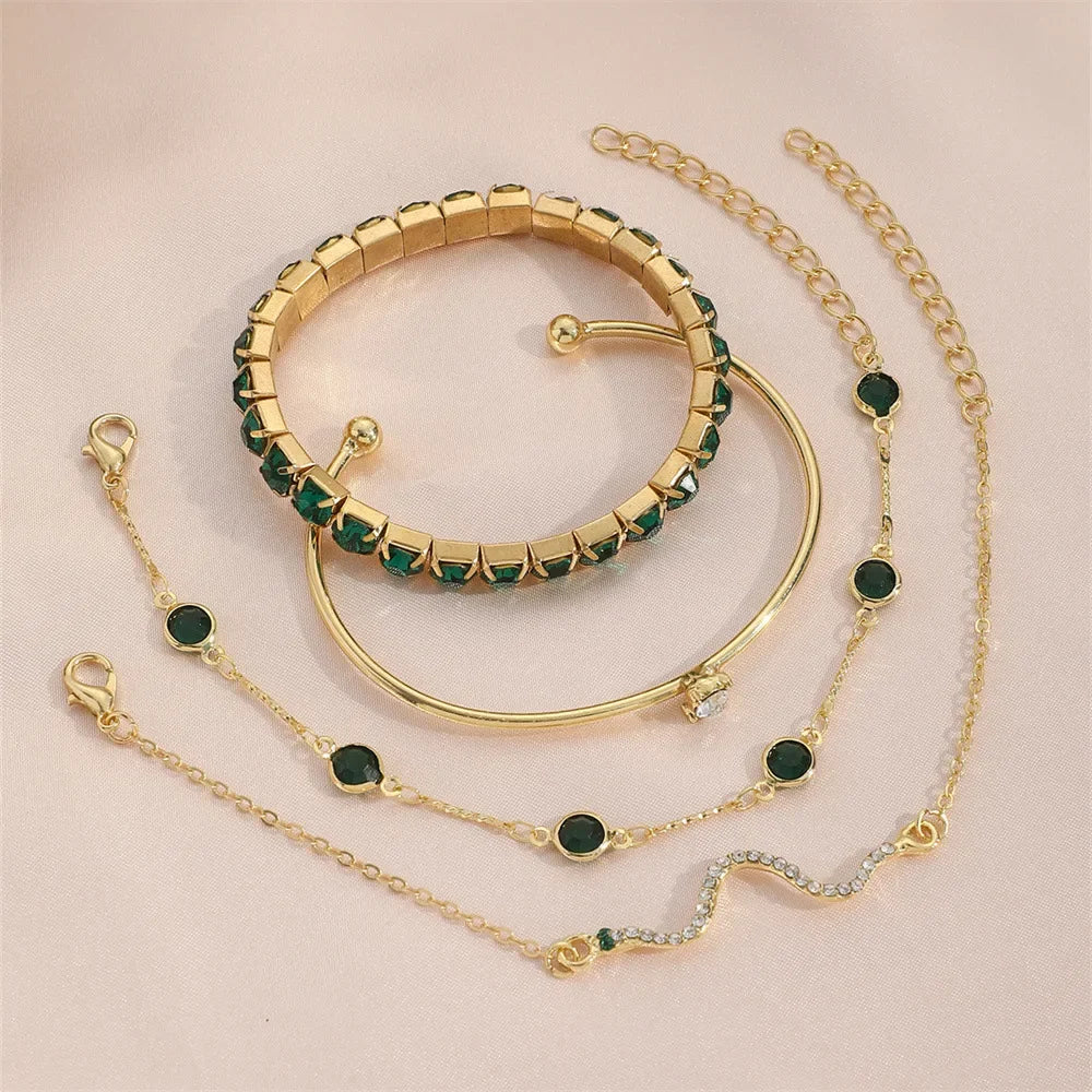 Green Gemstone Snake Bracelet Set for Women - 4 Piece