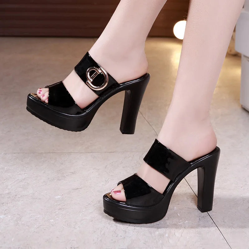 Summer leather sandals for women 10cm 13cm high heel