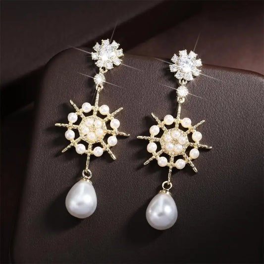 RAKOL Retro Water Drop Pearl Zircon Dangle Earrings for Women