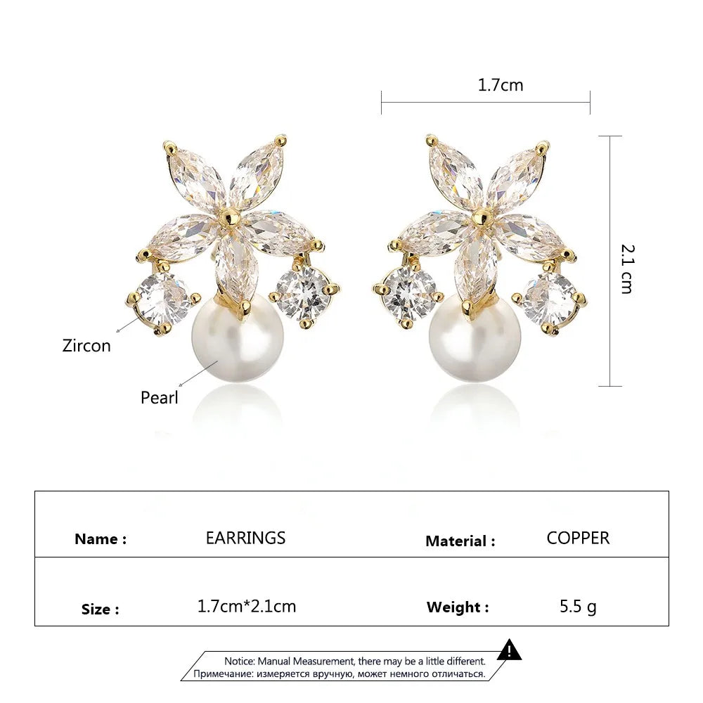 RAKOL Elegant Flower Stud Earrings with Imitation Pearls