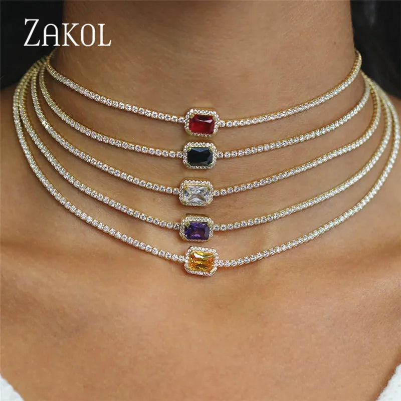 ZAKOL - Rectangle CZ Choker – Trendy Beach & Party Necklace for Women