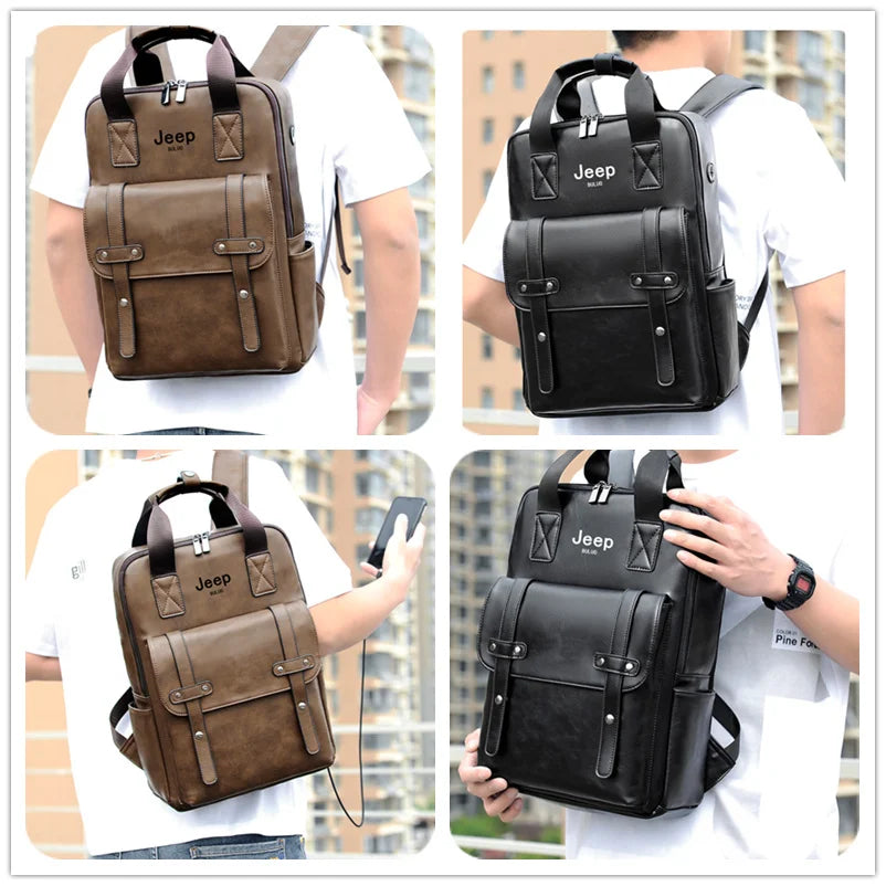 JEEP BULUO - Waterproof 14'' Laptop Backpack – Casual, Travel, Vintage Leather