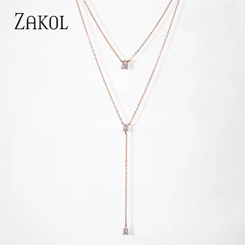 ZAKOL Double Layer CZ Choker Necklace – Trendy Jewelry for Women