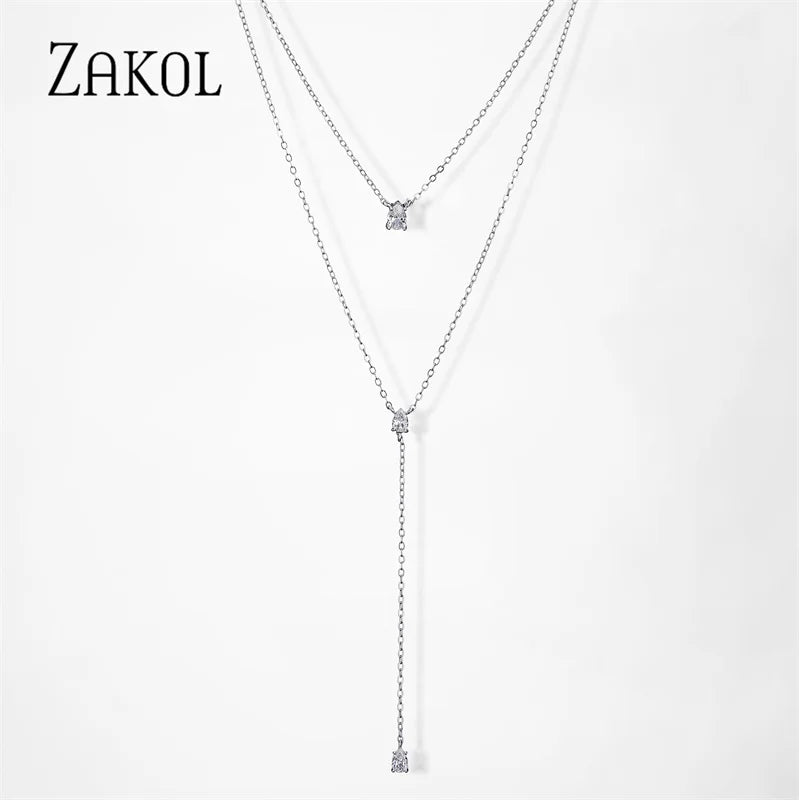 ZAKOL Double Layer CZ Choker Necklace – Trendy Jewelry for Women