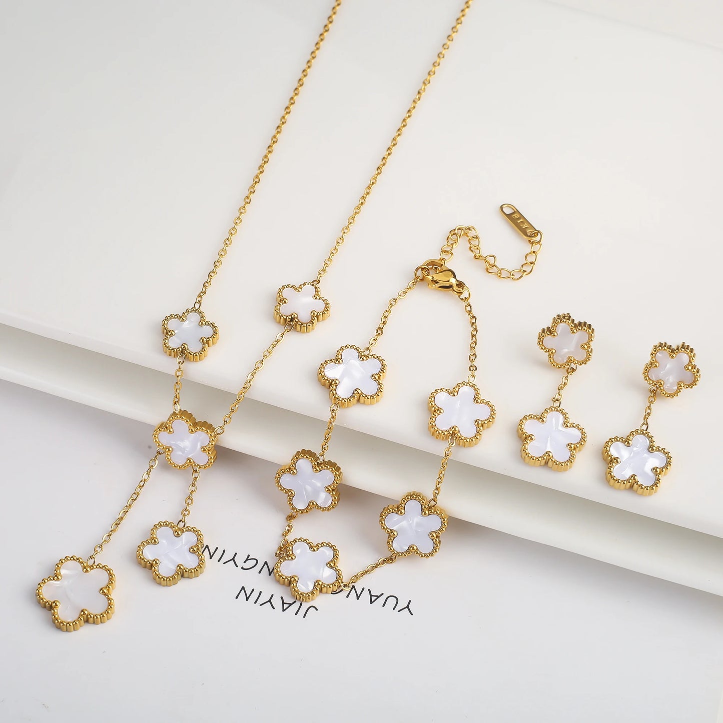 Stainless Steel Five-Leaf Flower Jewelry Set for Women