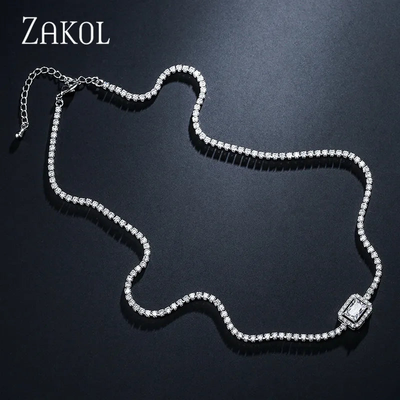 ZAKOL - Rectangle CZ Choker – Trendy Beach & Party Necklace for Women